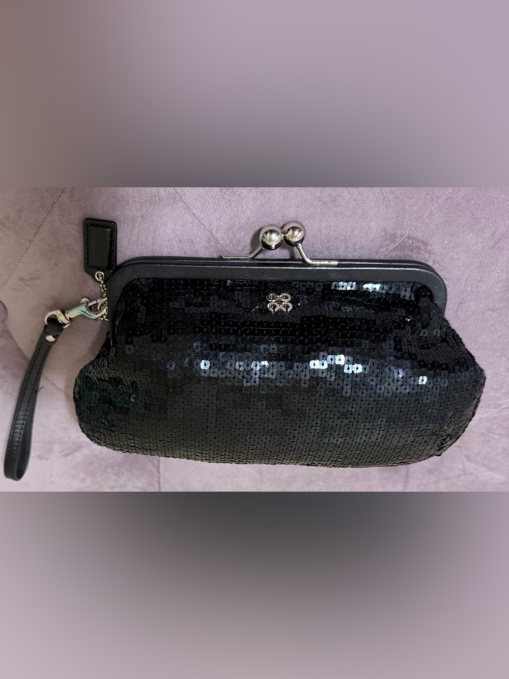 Coach Black Sequin Kiss-Lock Evening Clutch